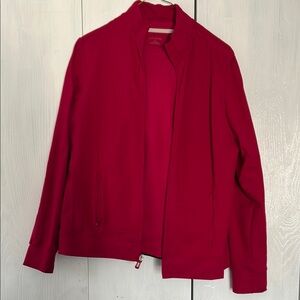 Lands End 3 pieces Lounge Set. jacket and top burgundy, pants black.